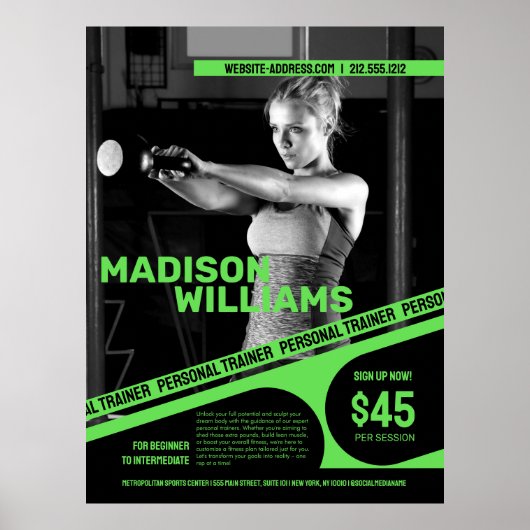 Vette heldere groene personal trainer foto poster (Voorkant)
