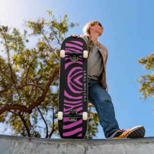 VETTE HETE ROZE & ZWARTE DIERENPRINT STREEPPATROON SKATEBOARD
