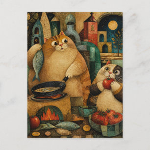 Vette Katten Koken Avondeten Briefkaart
