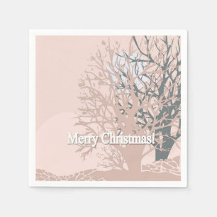 Vette kerstbomen, silhouet, zwart roze bei servet