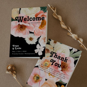 Vette kleurrijke Floral   Black Folded Wedding Programma