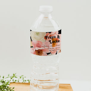 Vette kleurrijke Floral   Etiket zwarte waterflesj