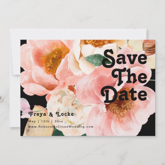 Vette kleurrijke Floral | Horizontaal zwart Save The Date (Voorkant)