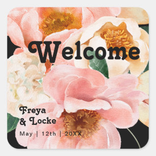 Vette kleurrijke Floral Welkom bij Black Wedding Vierkante Sticker