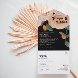 Vette kleurrijke Floral   Zwart zegel en verzenden All In One Uitnodiging