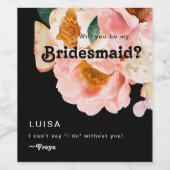 Vette kleurrijke Floral | Zwarte-Bridesmaid-voorst Wijn Etiket (Enkel label)
