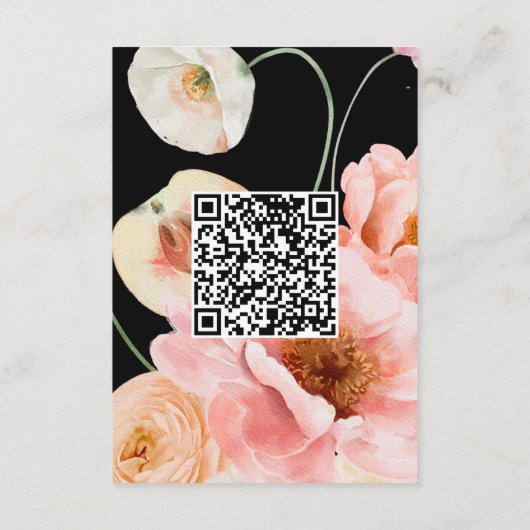 Vette kleurrijke Floral | Zwarte QR-code Informatiekaartje (Achterkant)