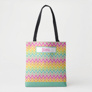 Vette, kleurrijke regenboog Chevron Pattern Monogr Draagtas