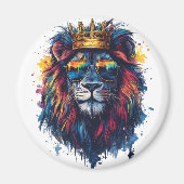 Vette Leeuwenkop met Zonnebril en Kroon Magneet (Voorkant)