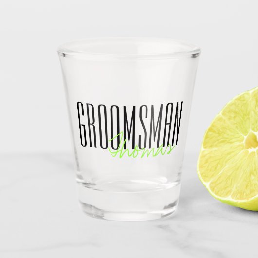 Vette letters "Groomsman" Aangepaste bruiloft Shot Glas (Voorkant)