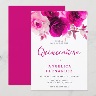 Vette Levendige Fuchsia Roze Rose Quinceanera Part Kaart