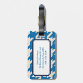 Vette moderne aqua blue houndstooth met monogram bagagelabel (Achterkant verticaal)