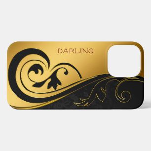 VETTE MODERNE GOUDEN ZWARTE DAMAST iPhone 13 PRO MAX HOESJE