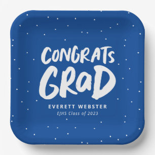 Vette moderne graten afstudeerder blauw graduatie papieren bordje