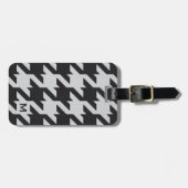 Vette, moderne, grijze houndstooth met monogram bagagelabel (Voorkant horizontaal)