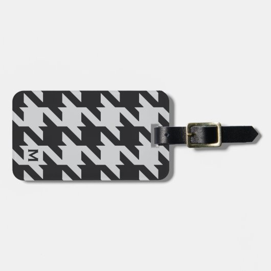 Vette, moderne, grijze houndstooth met monogram bagagelabel (Voorkant horizontaal)