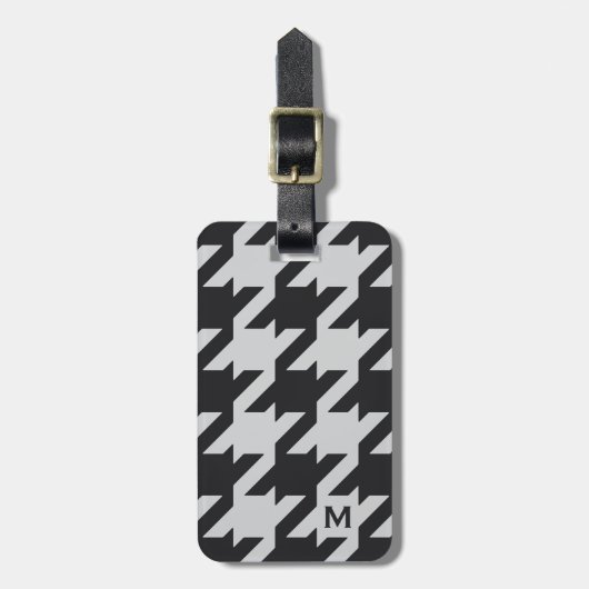 Vette, moderne, grijze houndstooth met monogram bagagelabel (Voorkant verticaal)