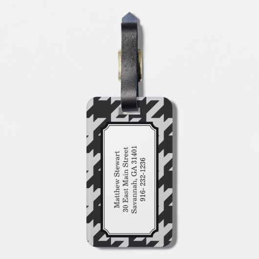 Vette, moderne, grijze houndstooth met monogram bagagelabel (Achterkant verticaal)