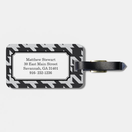 Vette, moderne, grijze houndstooth met monogram bagagelabel (Achterkant horizontaal)