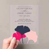 Vette moderne marine en roze roze bruine bruidssch acryl uitnodigingen (Insitu (Draagbaar))