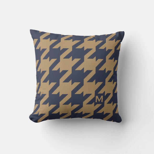 Vette moderne marineschandbruine houndstooth met m kussen (Voorkant)