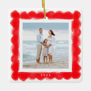 vette moderne retro rode lijst foto vierkant kerst keramisch ornament