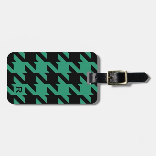Vette moderne smaragdhoundstooth met monogram bagagelabel (Voorkant horizontaal)