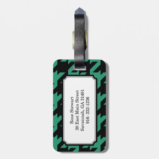 Vette moderne smaragdhoundstooth met monogram bagagelabel (Achterkant verticaal)