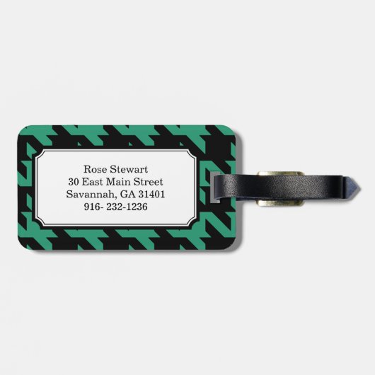 Vette moderne smaragdhoundstooth met monogram bagagelabel (Achterkant horizontaal)