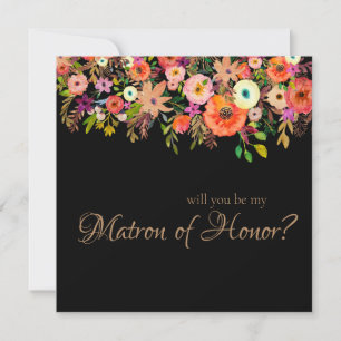 Vette Oranje Waterverf Matron of Honor Invitation Kaart