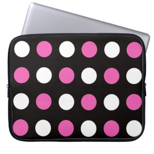 Vette Polka Dots Zwart Roze Wit Laptop Sleeve