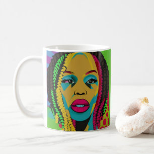 Vette Pop Art-Afrikaans-Amerikaanse vrouw met een Koffiemok