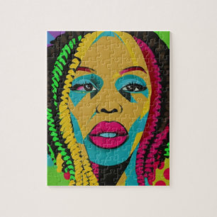 Vette Pop Art-Afrikaans-Amerikaanse vrouw met een Legpuzzel