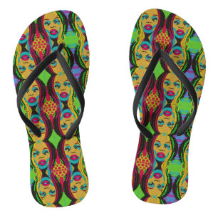 Vette Pop Art-Afrikaans-Amerikaanse vrouw met een Teenslippers