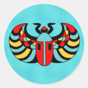 Vette Pop Kunst Kleurrijke Scarab Beetle Aqua Blue Ronde Sticker
