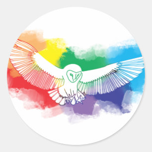Vette Regenboog Vliegende Uil Waterverf Digitale V Ronde Sticker