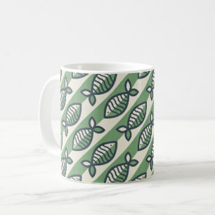 Vette retro vis groen en grijs koffiemok