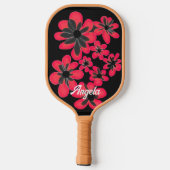Vette rode bloemen op zwart personaliseren het pickleball paddle (Achterkant)