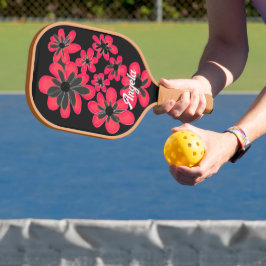 Vette rode bloemen op zwart personaliseren het pickleball paddle
