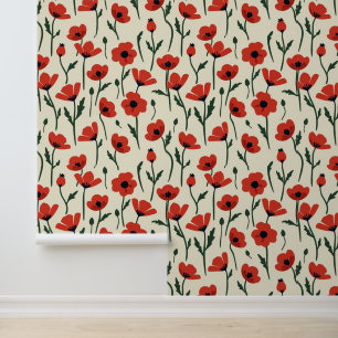 Vette rode papavers   Klassiek bloempatroon Behang