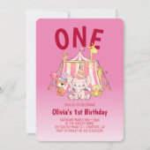 Vette Rode Roze Circus 1e Verjaardag Kaart (Voorkant)