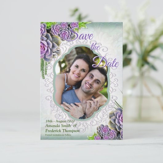 Vette tinten van Zeegroen, Paars Save the Date (Staand voorkant)