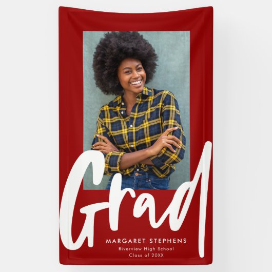 Vette trendy afstudeerder rode afstuderen fotobann spandoek (Verticaal)