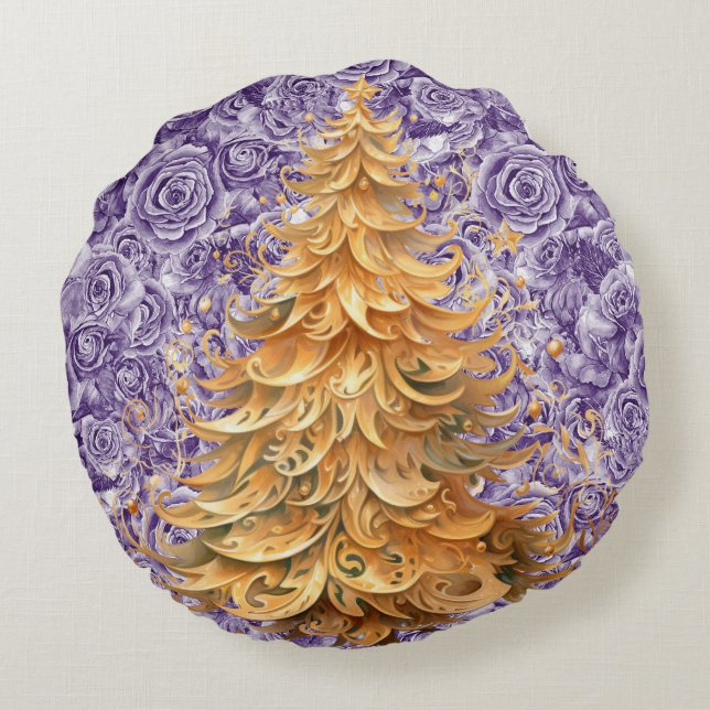 Vette Tropische Kerst op Rozen Ronde Kussen (Achterkant)