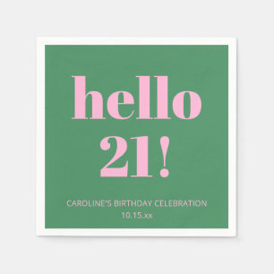 Vette typografie roze groen modern 21e verjaardag servet