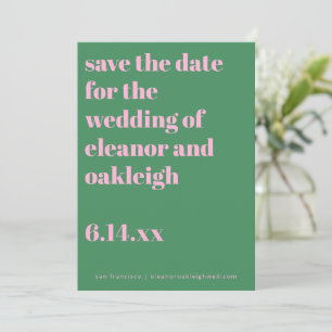 Vette typografie roze groene moderne trouw  save the date