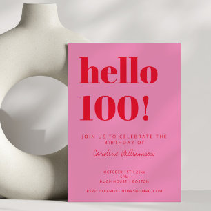 Vette typografie roze rood modern 100ste verjaarda kaart