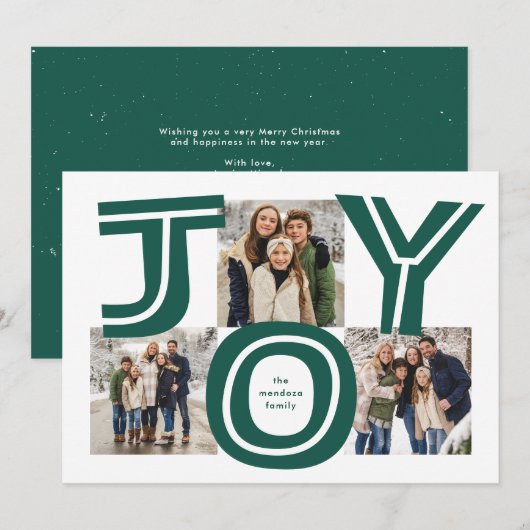 Vette vreugde drie foto moderne rode kerst feestdagenkaart (Voorkant / Achterkant)