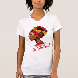 Vette vrouw in levendige headwrap t-shirt