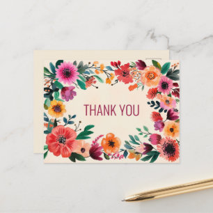 Vette Waterverf Bloemen BEDANKT Briefkaart